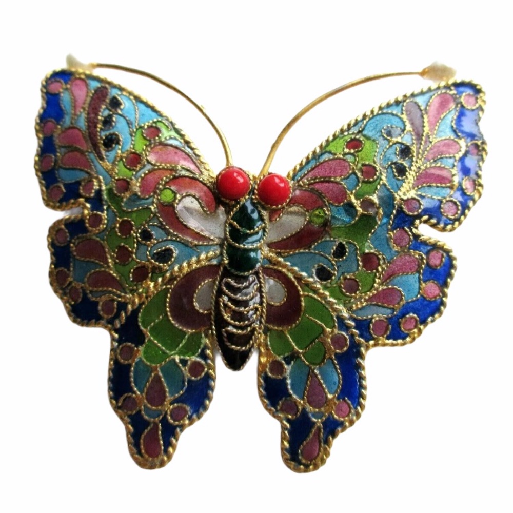 Vintage Plique ‘A Jour Enamel Butterfly Brooch - Picture 1 of 8